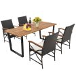 5 Pieces Patio Rattan Dining Set with Acacia Wood Tabletop and Armrests Supply