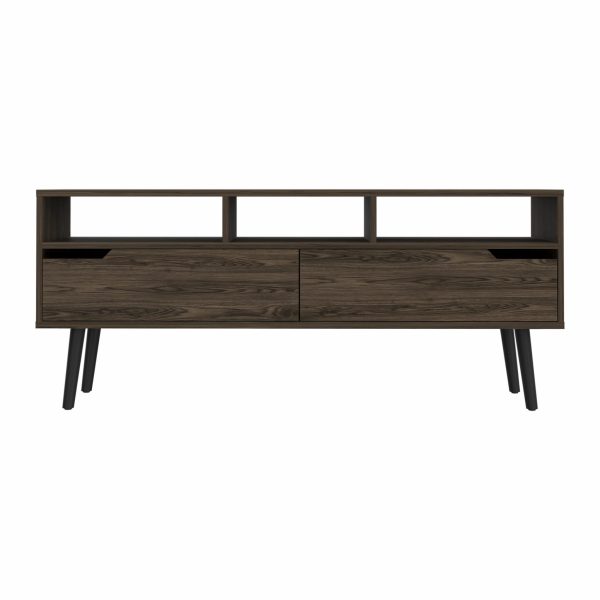 54  Dark Brown Walnut Enclosed and Open Storage TV Stand Cheap