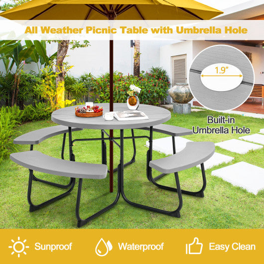 8-Person Outdoor Picnic Table and Bench Set with Umbrella Hole-Gray Supply