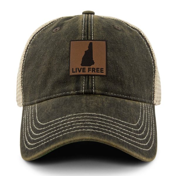 Live Free New Hampshire Leather Patch Dirty Water Trucker Online now