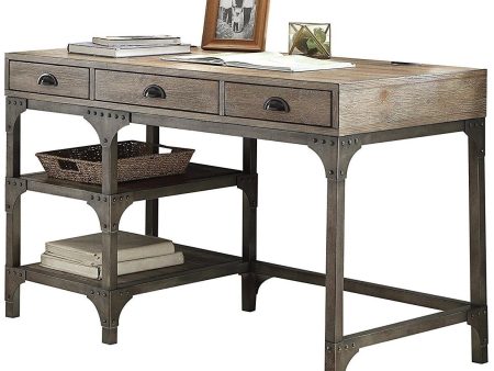 47  Natural and Gray Writing Desk With Three Drawers Supply