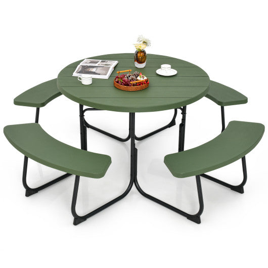 8-Person Outdoor Picnic Table and Bench Set with Umbrella Hole-Green Online