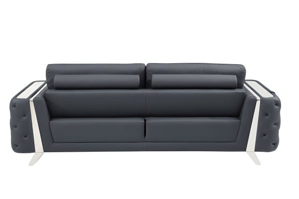 90  Gray Italian Leather Sofa With Silver Legs Online Sale