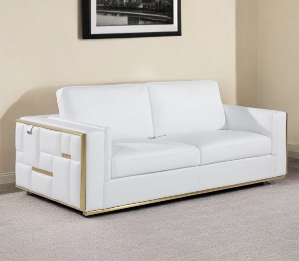 89  White Italian Leather Sofa With Brass Legs Online now