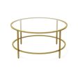 35.5 Inch Round Coffee Table with Tempered Glass Tabletop-Golden For Cheap