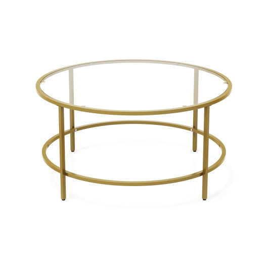 35.5 Inch Round Coffee Table with Tempered Glass Tabletop-Golden For Cheap