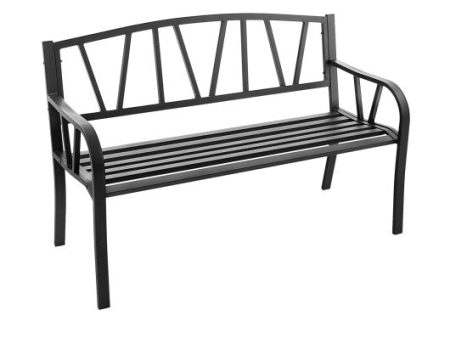 Patio Garden Bench with Metal Frame and Slatted Seat-Black on Sale