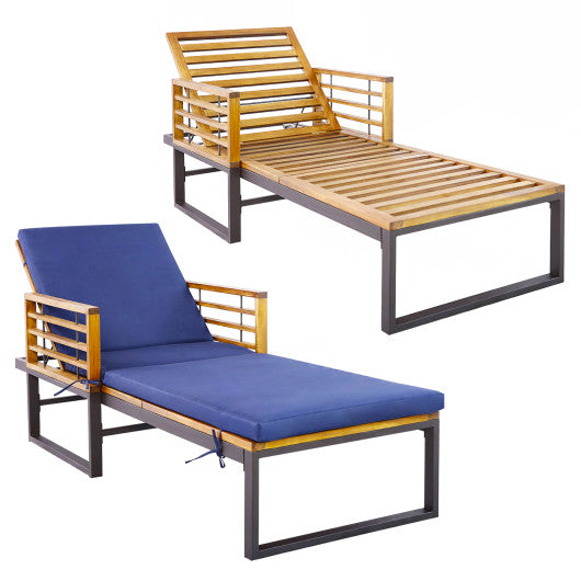 Adjustable Cushioned Patio Chaise Lounge Chair with 4-Level Backrest-Navy Hot on Sale