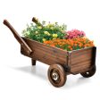 Wooden Wagon Planter Box with Wheels Handles and Drainage Hole-Rustic Brown For Sale