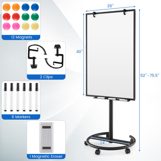 Height-Adjustable Mobile Whiteboard with Round Stand Paper Clips-Black Hot on Sale