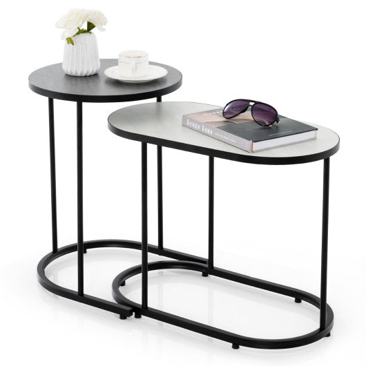 2-in-1 Design Faux Marble Top Tea Table Discount