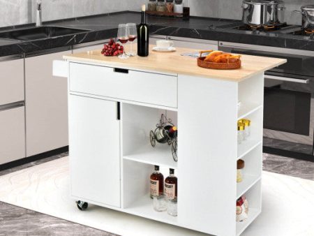 Drop-Leaf Kitchen Island with Rubber Wood Top-White Sale