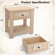 Wood Retro End Table with Mirrored Glass Drawer and Open Storage Shelf-Natural Supply