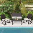 4 Pieces Rattan Patio Rocking Furniture Set with Loveseat and Coffee Table Sale