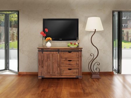 50  Brown Solid Wood Enclosed Storage Distressed TV Stand Online