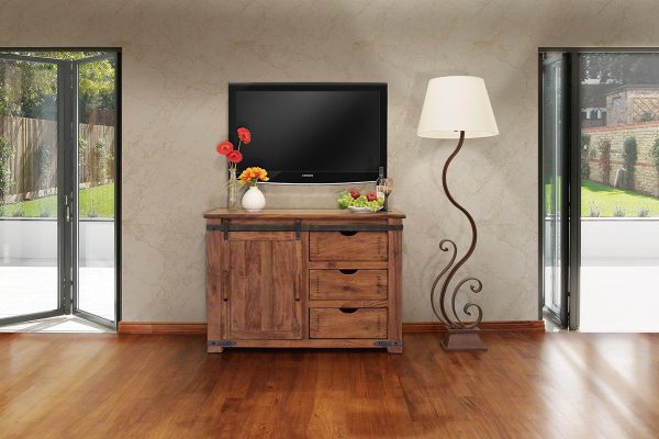 50  Brown Solid Wood Enclosed Storage Distressed TV Stand Online