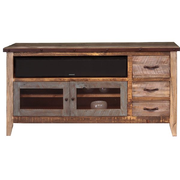 61  Brown Solid Wood Cabinet Enclosed Storage Distressed TV Stand Fashion