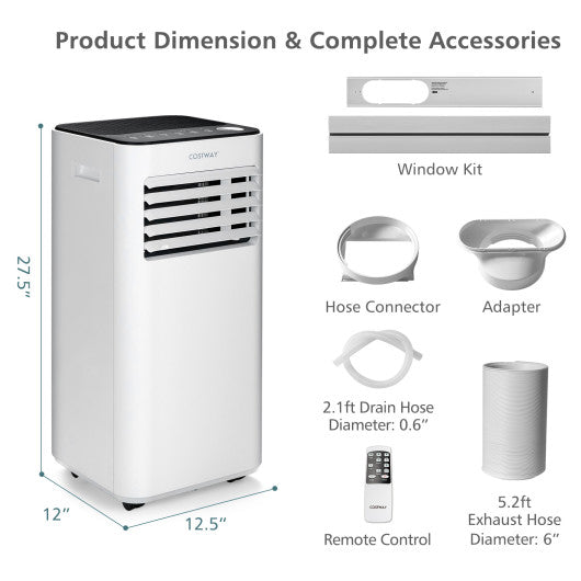 8000 BTU Portable Air Conditioner with Fan and Dehumidifier Mode-White For Cheap