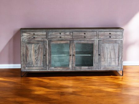 80  Gray Mango Solid Wood Enclosed Storage Distressed TV Stand Online now