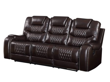 90  Brown Faux Leather Reclining Sofa With Black Legs on Sale