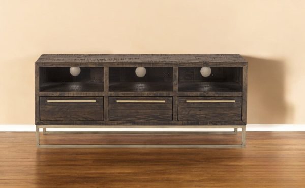 52  Deep Taupe Reclaimed Pine And Plywood Open Shelving TV Stand Online Sale