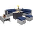 9 Pieces Patio Furniture Set with 42 Inches 60000 BTU Fire Pit-Navy Online