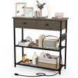 Narrow Console Table with 2 Drawers and 2 Metal Mesh Shelves-Gray For Sale