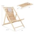 Solid Fir Wood Lounge Chair with 3-Level Adjustable Backrest and Soft Padded Headrest-Natural Fashion