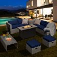 9 Pieces Patio Furniture Set with 42 Inches 60000 BTU Fire Pit-Navy Online