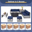 9 Pieces Patio Furniture Set with 42 Inches 60000 BTU Fire Pit-Navy Online