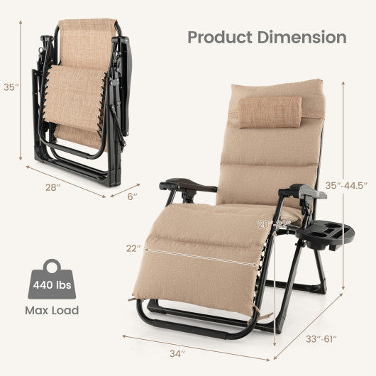 Adjustable Metal Zero Gravity Lounge Chair with Removable Cushion and Cup Holder Tray-Beige Sale