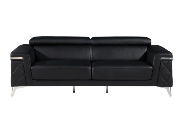 89  Black Italian Leather Sofa With Silver Legs Online now