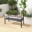 Patio Garden Bench with Metal Frame and Slatted Seat-Black on Sale