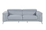 89  Light Blue Italian Leather Sofa With Silver Legs on Sale