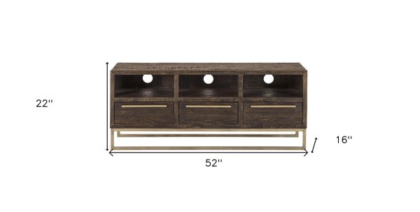 52  Deep Taupe Reclaimed Pine And Plywood Open Shelving TV Stand Online Sale