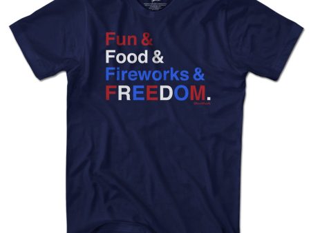 Fun & Food & Fireworks & Freedom T-Shirt Hot on Sale