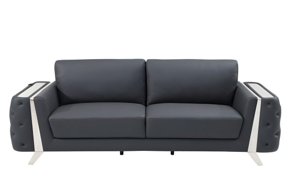 90  Gray Italian Leather Sofa With Silver Legs Online Sale