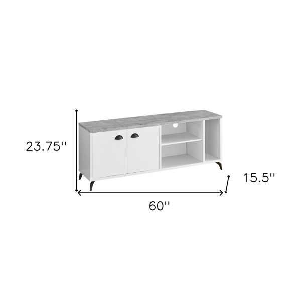 60  White Cabinet Enclosed Storage TV Stand For Sale