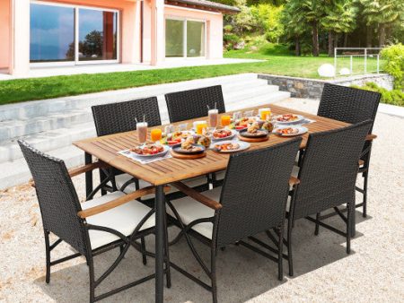 5 7-Piece Outdoor Dining Set with Acacia Wood Table-6 Pieces + Discount