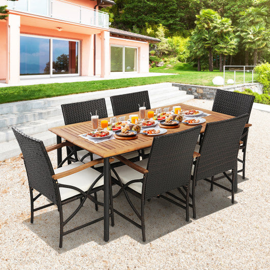 5 7-Piece Outdoor Dining Set with Acacia Wood Table-6 Pieces + Discount