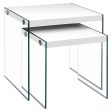 35.5  Glossy White Particle Board And Clear Glass Two Pieces Nesting Table Set Fashion