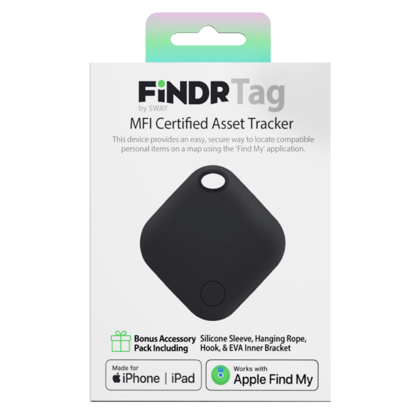 Sway FINDR Tracker Tab with Silcone Cover and Hook Holder for Apple Devices Black by Sway Online now