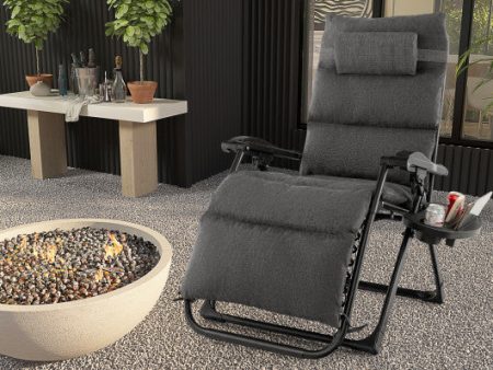 Adjustable Metal Zero Gravity Lounge Chair with Removable Cushion and Cup Holder Tray-Gray Sale