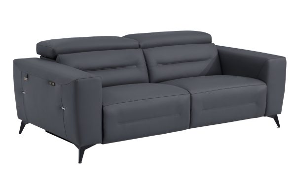 83  Gray Italian Leather USB Reclining Sofa With Black Legs Sale