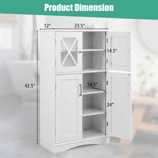 4 Doors Freeestanding Bathroom Floor Cabinet with Adjustable Shelves-White For Cheap