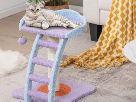 19 Inch Mohair Plush Cat Tree with Ladder and Jingling Ball-Purple Sale