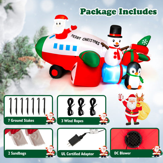 9 Feet Lighted Christmas Inflatable Santa Claus on Helicopter with Penguin For Sale