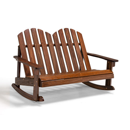 2 Person Adirondack Rocking Chair with Slatted seat-Brown Online now