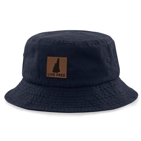 Live Free New Hampshire Leather Patch Bucket Hat Fashion