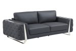 90  Gray Italian Leather Sofa With Silver Legs Online Sale